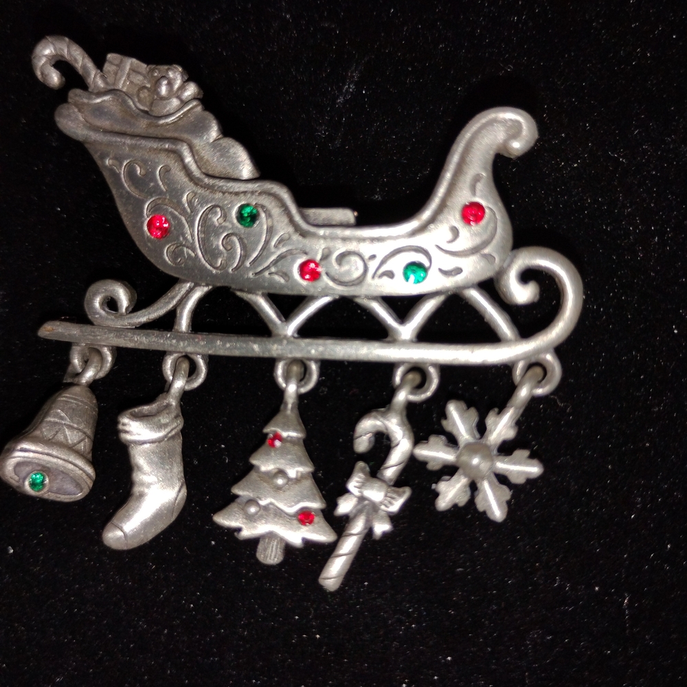St. Nicholas Square Silver Brooch with Red and Green Accents